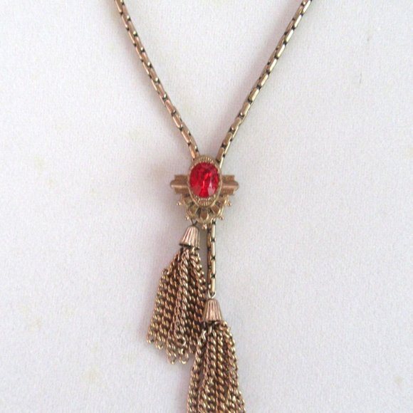 Art Deco Revival red rhinestone fringed pendant - Picture 6 of 7